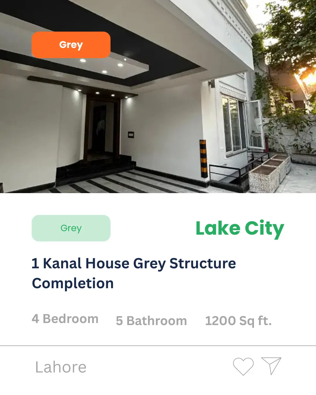 1 Kanal House Grey Structure by Ghargo.pk